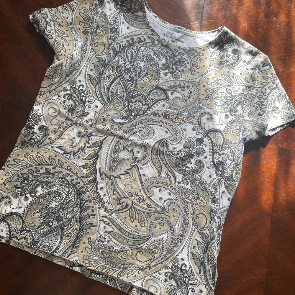 Croft & Barrow Paisley Short Sleeve Tee - Black, Gray, Cream